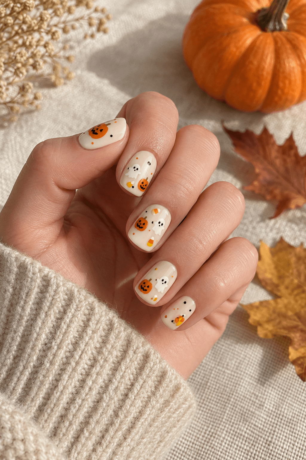 Pumpkin Patch Confetti Nails: tiny Halloween motifs made simple