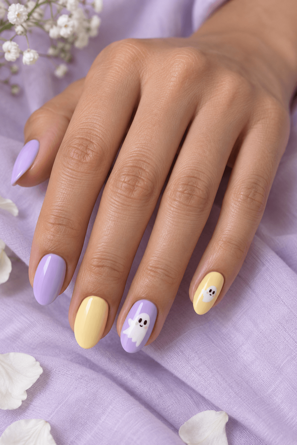 Boo-quet Pastel Nails: a soft ghost manicure for Halloween