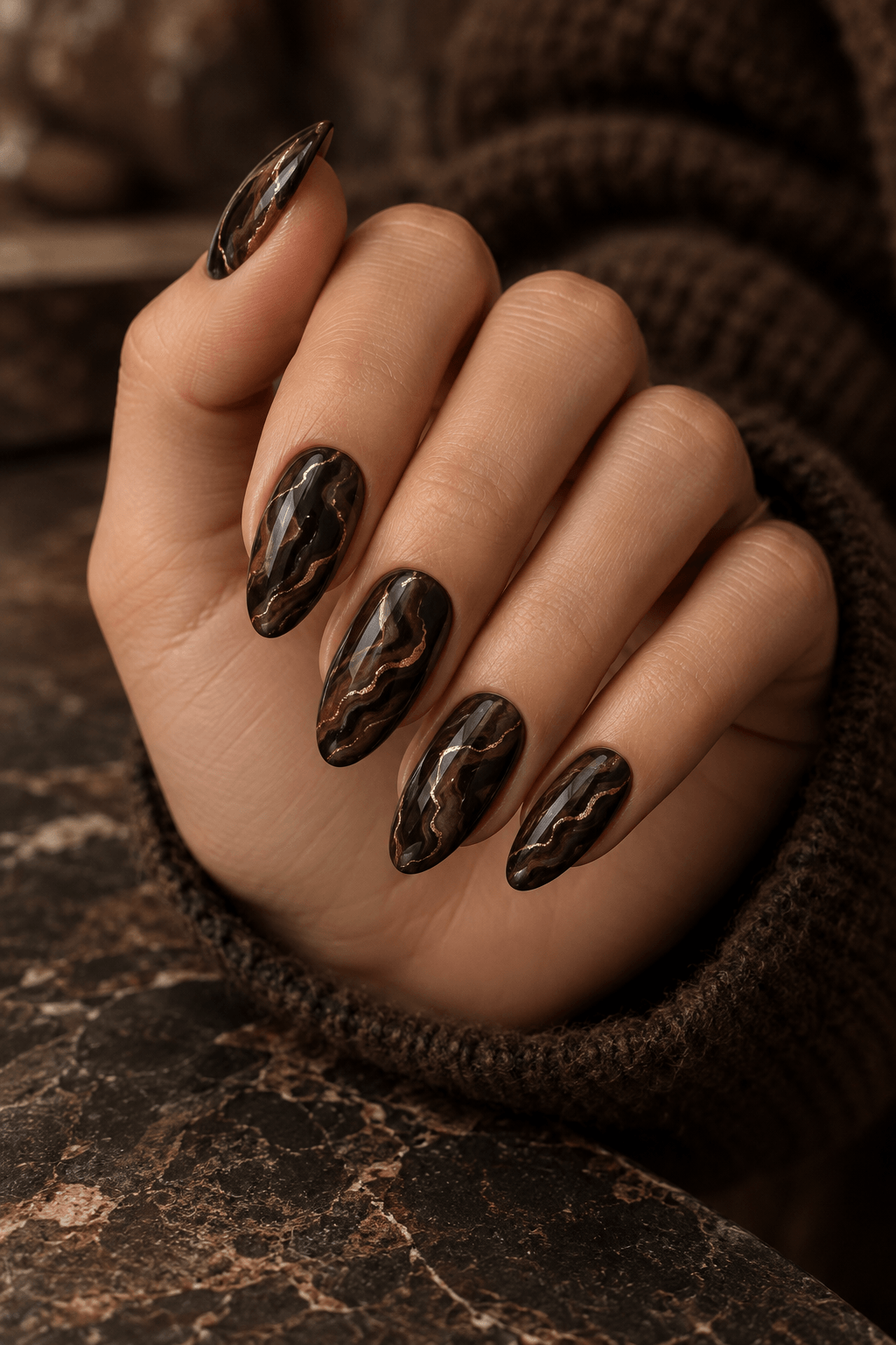 How to Create Mocha Midnight Marble Nails