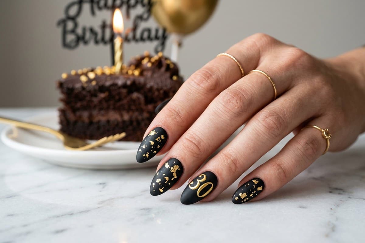 Red-Carpet Glam Birthday Nails