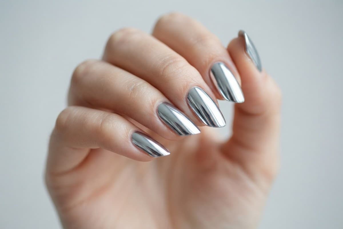Glitter & Chrome Lipstick Nails